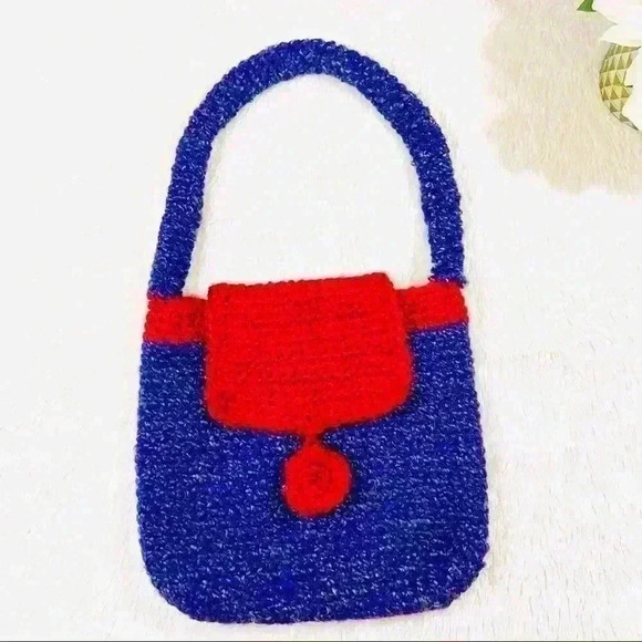 Purple/Red Hand Crocheted Knit Boho Snap Bag Purse - Picture 1 of 14